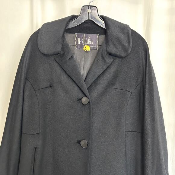Vintage Union Made H. Liebes San Francisco Black French Wool Swing Coat - Picture 3 of 16